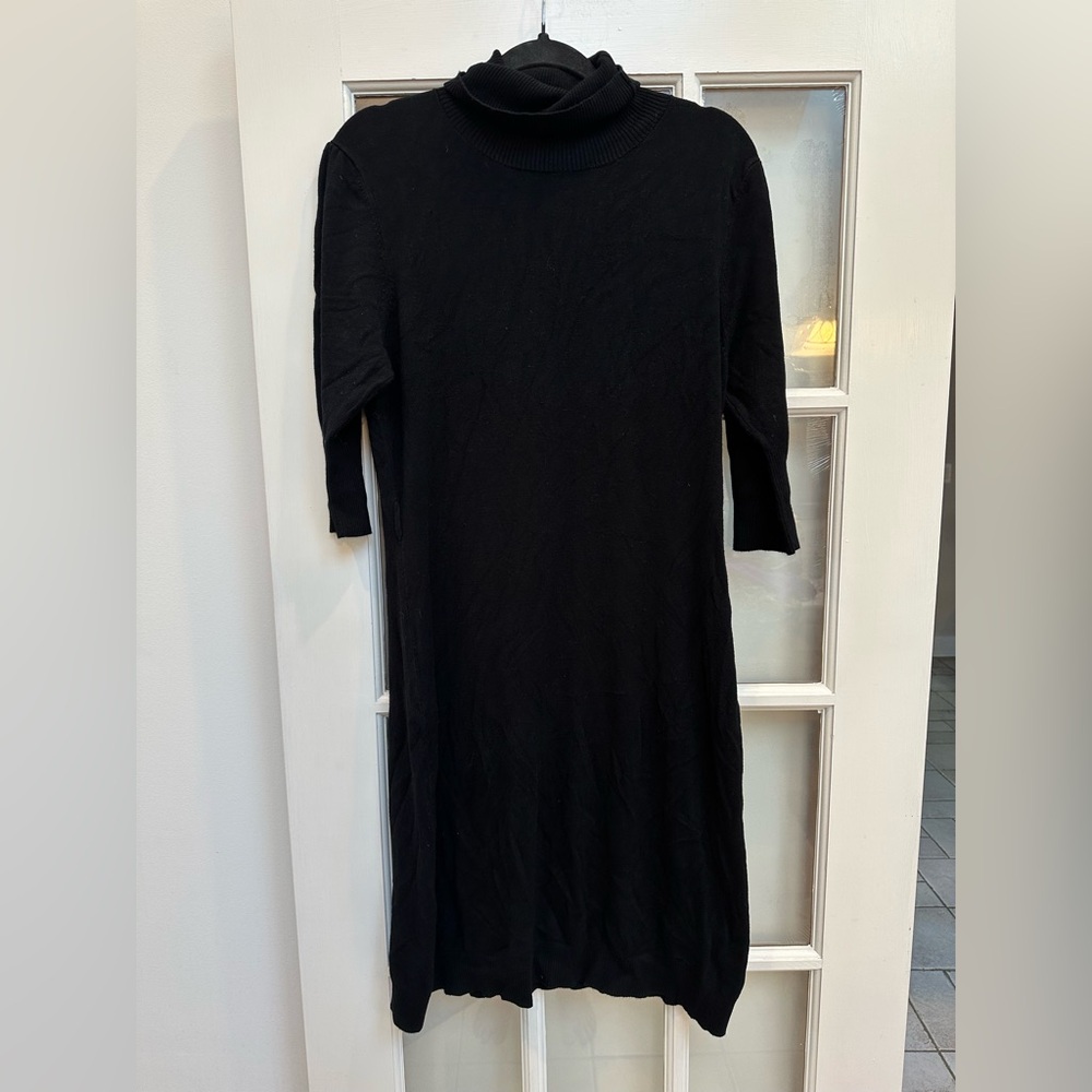 Vintage BCBGMaxAzria Y2K Mock Neck Knit Elegant Black Sweater Dress Chic Size XL
